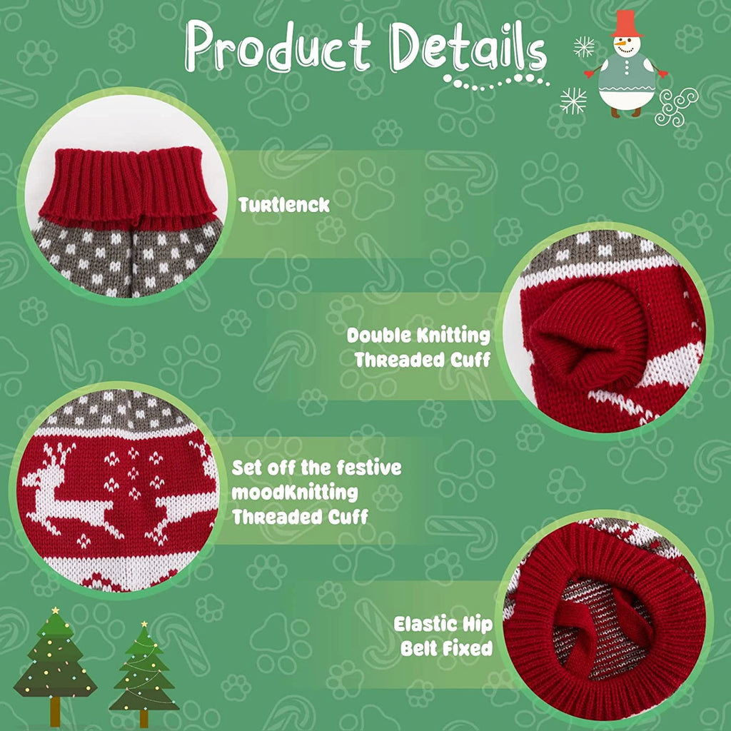 Christmas Dog Sweater, Reindeer Snowflake Knitted Xmas Pullover