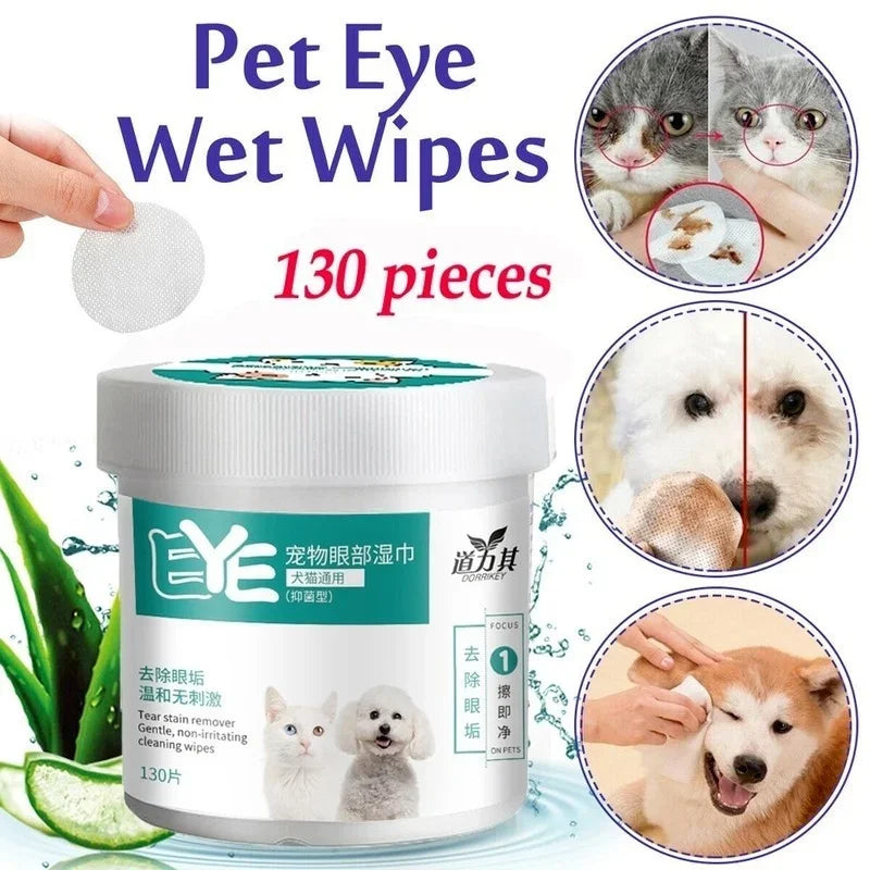 Pet Eye Wipes for Dogs and Cats, Gentle Tear Stain Remover, 130 Ct