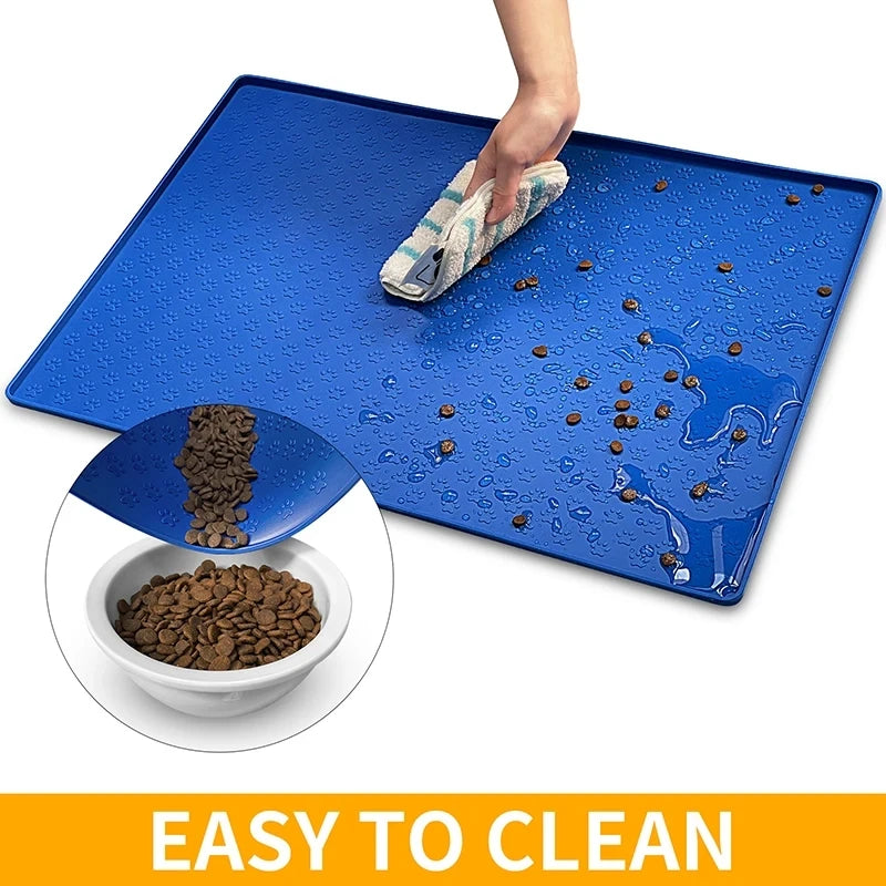 Waterproof Silicone Pet Food Mat, Non-Slip Bowl Placemat for Dogs