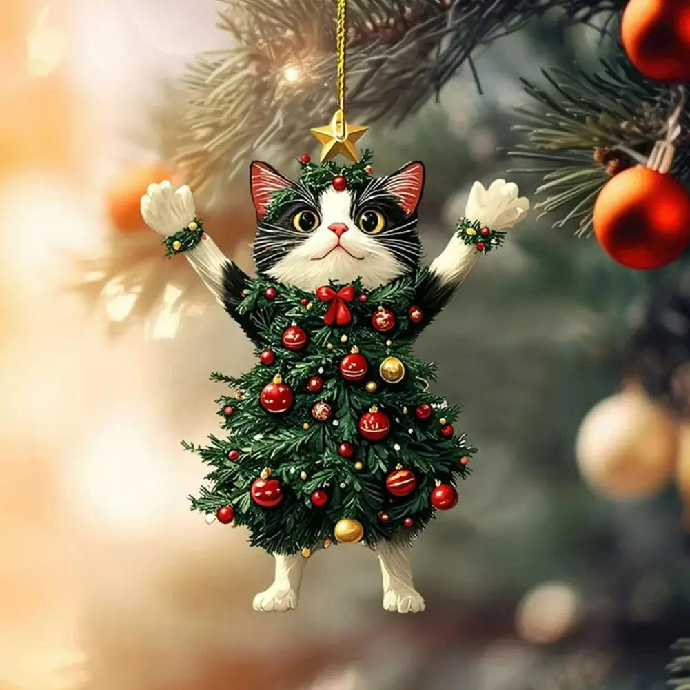 Christmas Cat Ornament, Holiday Home & Car Hanging Decor