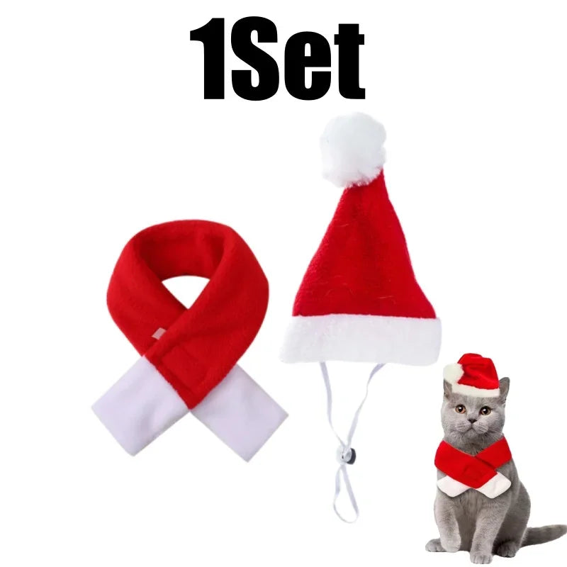 Christmas Hat and Scarf Set for Dogs and Cats, Photo Props
