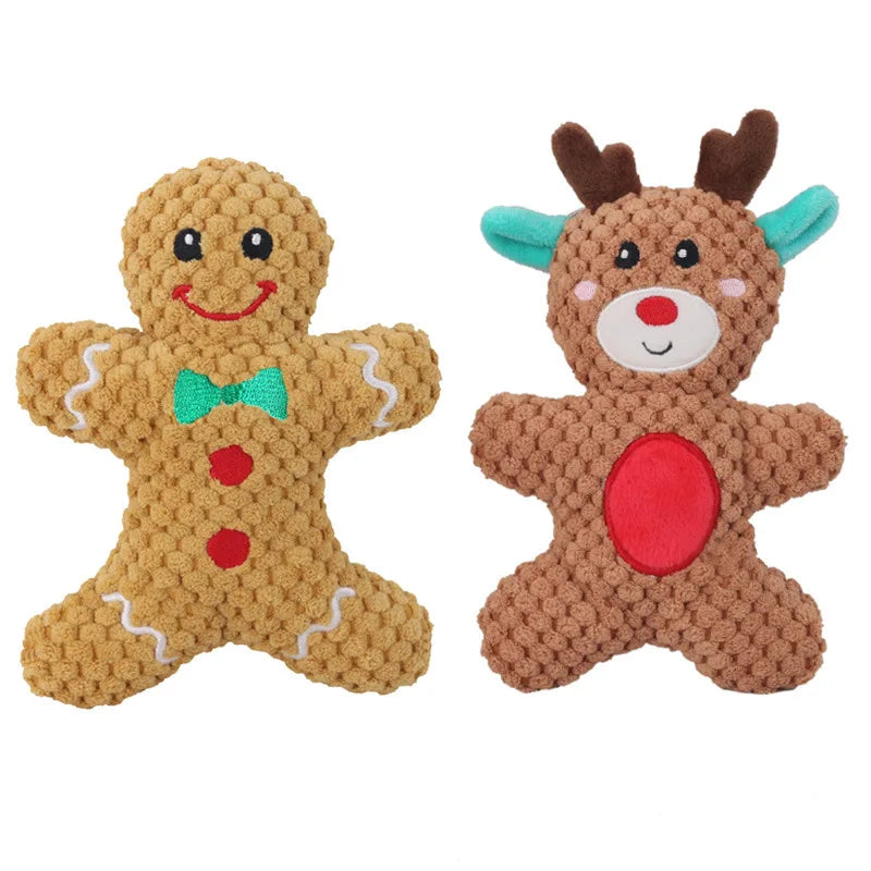 Christmas Squeaky Plush Dog Toy, Santa, Reindeer & Gingerbread