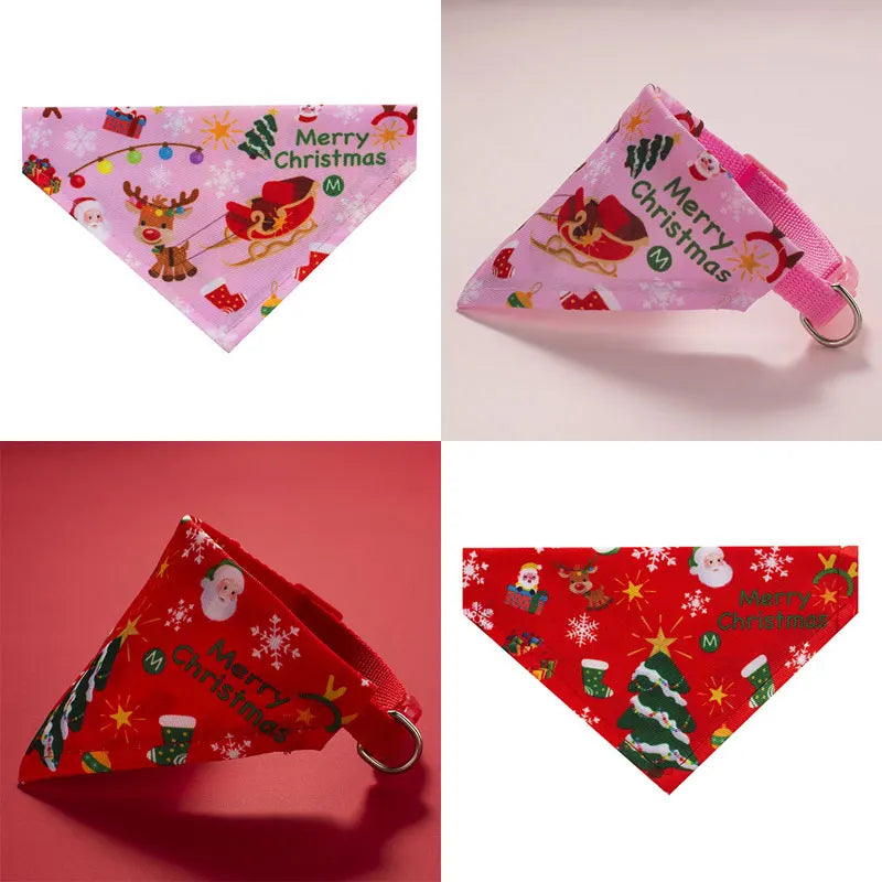 Christmas Santa Pet Bandana, Cotton Holiday Scarf Bib for Dogs & Cats