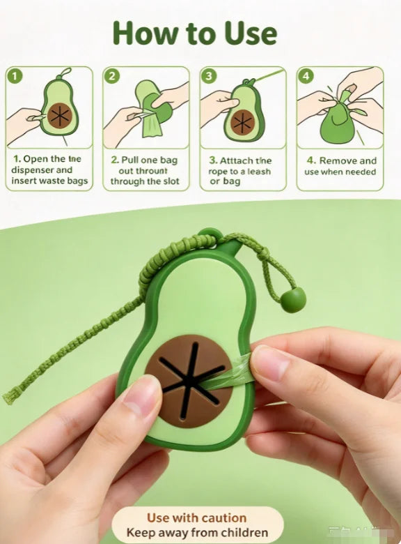 Avocado Shaped Dog Poop Bag Dispenser with Hanging Strap for Walks