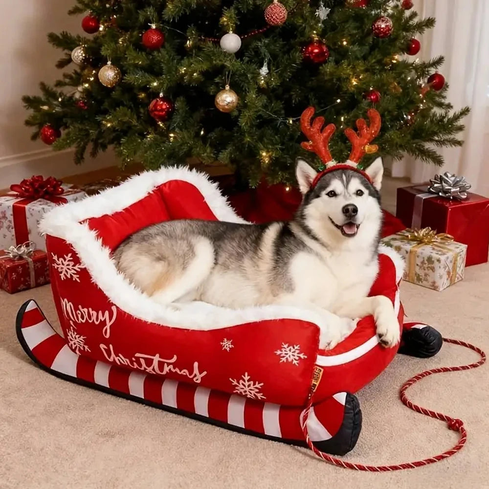 Christmas Sleigh Pet Sofa Bed, Washable with Non-Slip Base