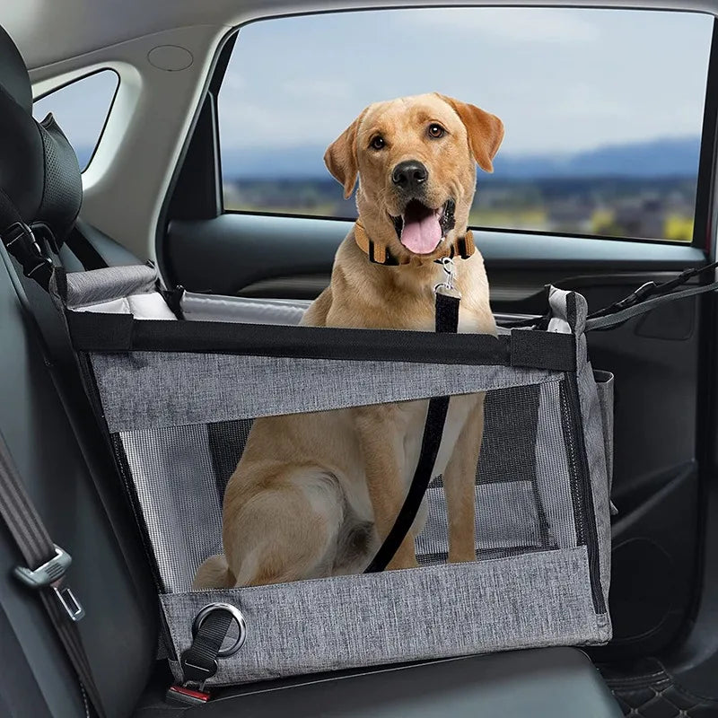 Portable Dog Car Seat with Safety Mesh, Waterproof Pet Travel Bed