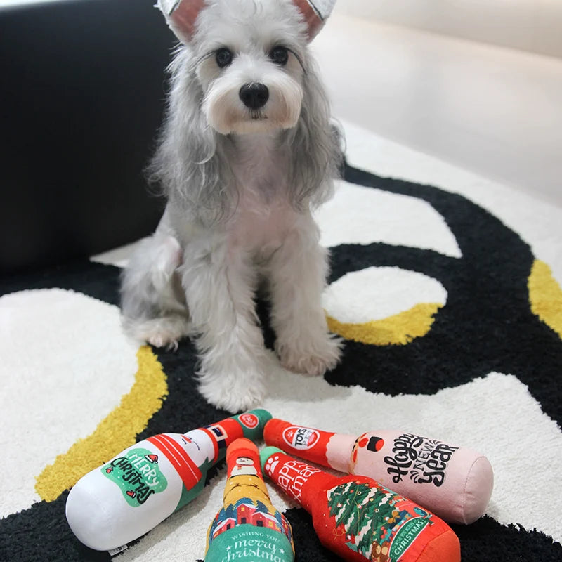 Christmas Dog Wine Bottle Squeaky Chew Toy