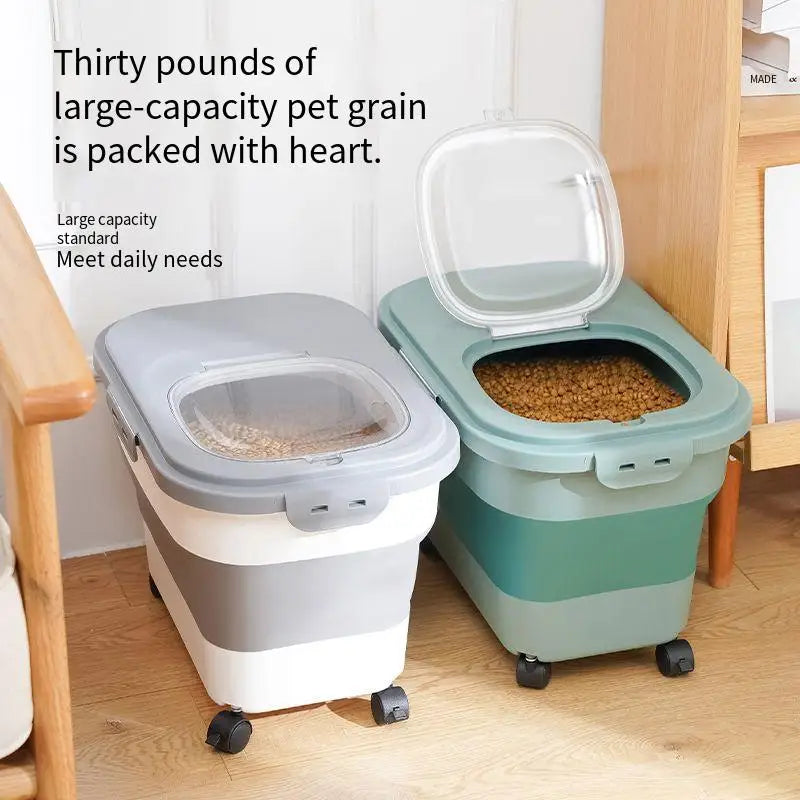 Collapsible Airtight Pet Food Storage Container with Lid, 13-33 lb