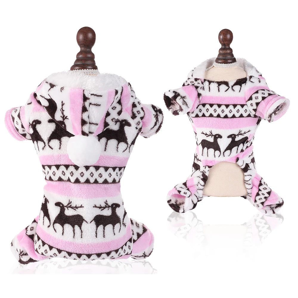 Christmas Fleece Dog Pajamas, Warm Winter Jumpsuit for Dogs & Cats