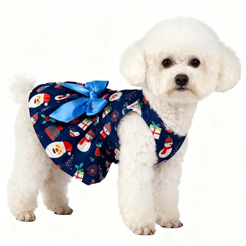 Christmas Dog Dress with Bow, Festive Holiday Pet Skirt