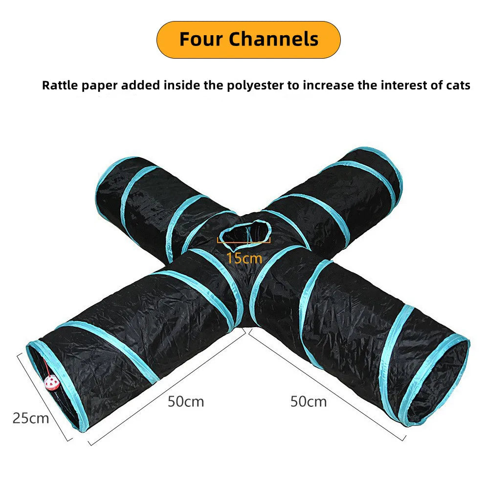 Foldable Cat Play Tunnel, Crinkle Peek-a-Boo Tube Toy