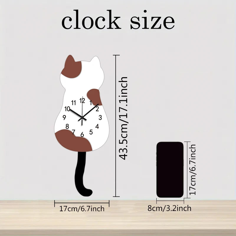 Swinging Tail Cat Wall Clock, Silent Acrylic Decor for Cat Lovers