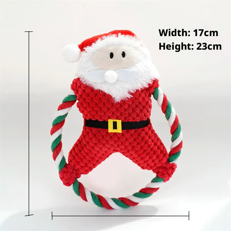 Christmas Dog Plush Santa Squeaky Chew Rope Toy