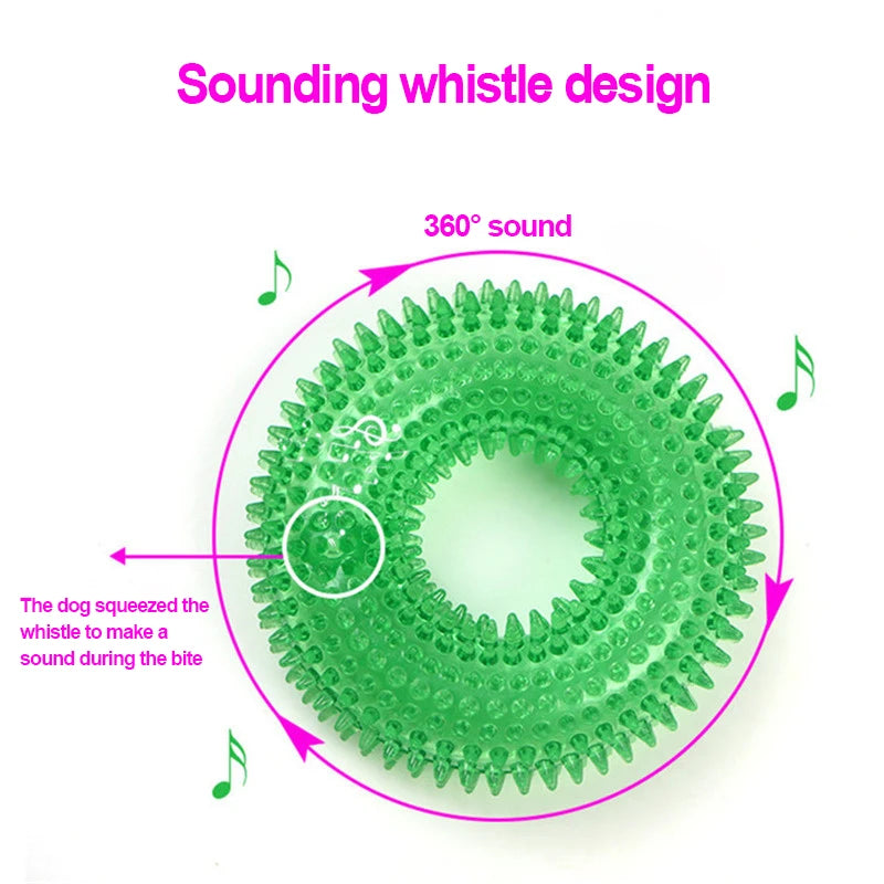 Squeaky Spiky Ring Dog Chew Toy, Tooth Cleaning TPR Puppy Toy