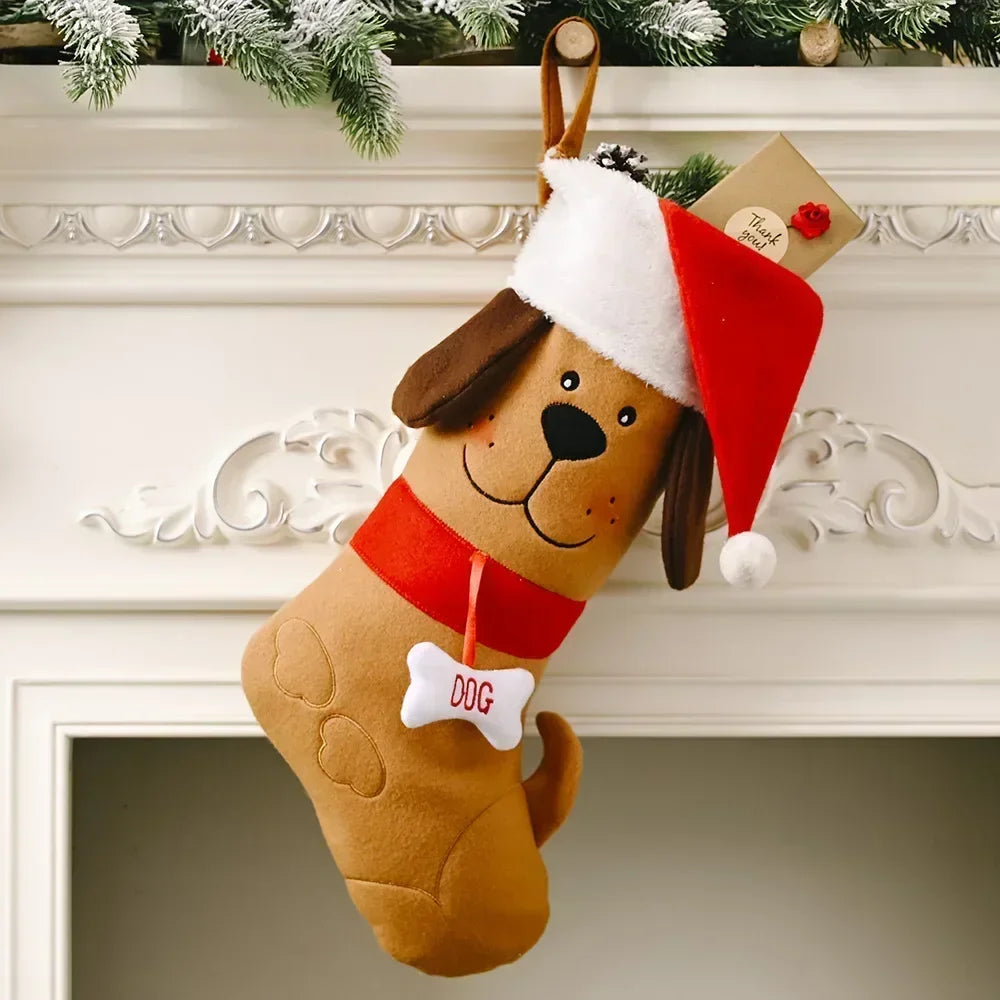 Dog Bone Christmas Stocking, Festive Holiday Gift Bag