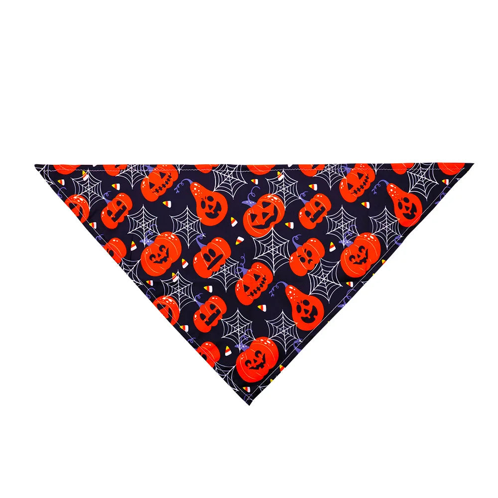 Halloween Dog & Cat Bandana Scarf, Pumpkin Ghost Bat Print Bib