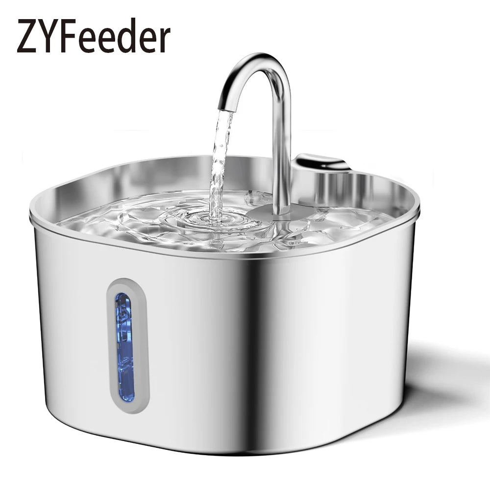 Stainless Steel Pet Water Fountain – 2.2L Cat & Dog Drinking Bowl