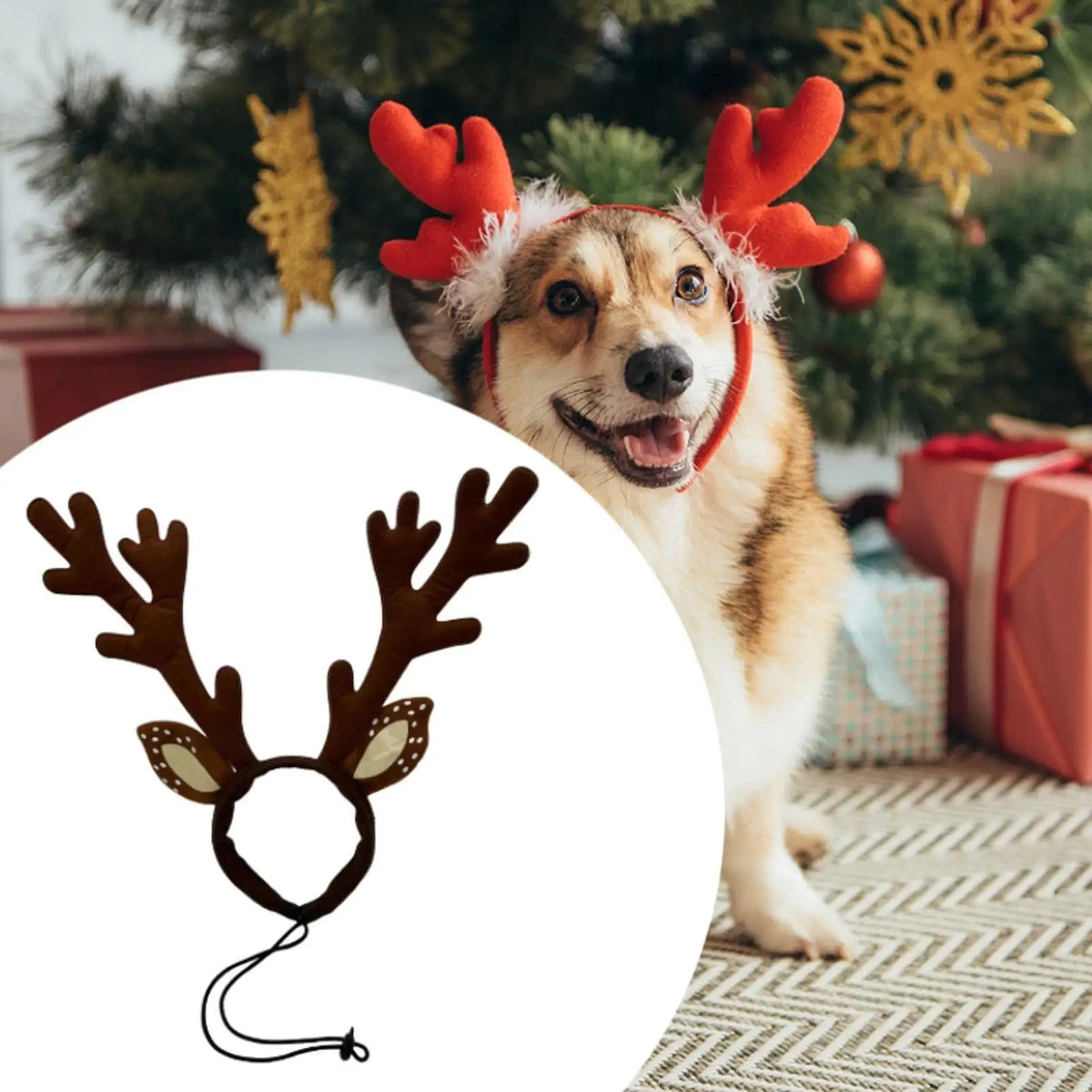Christmas Reindeer Antlers Headband for Dogs & Cats, Holiday Costume