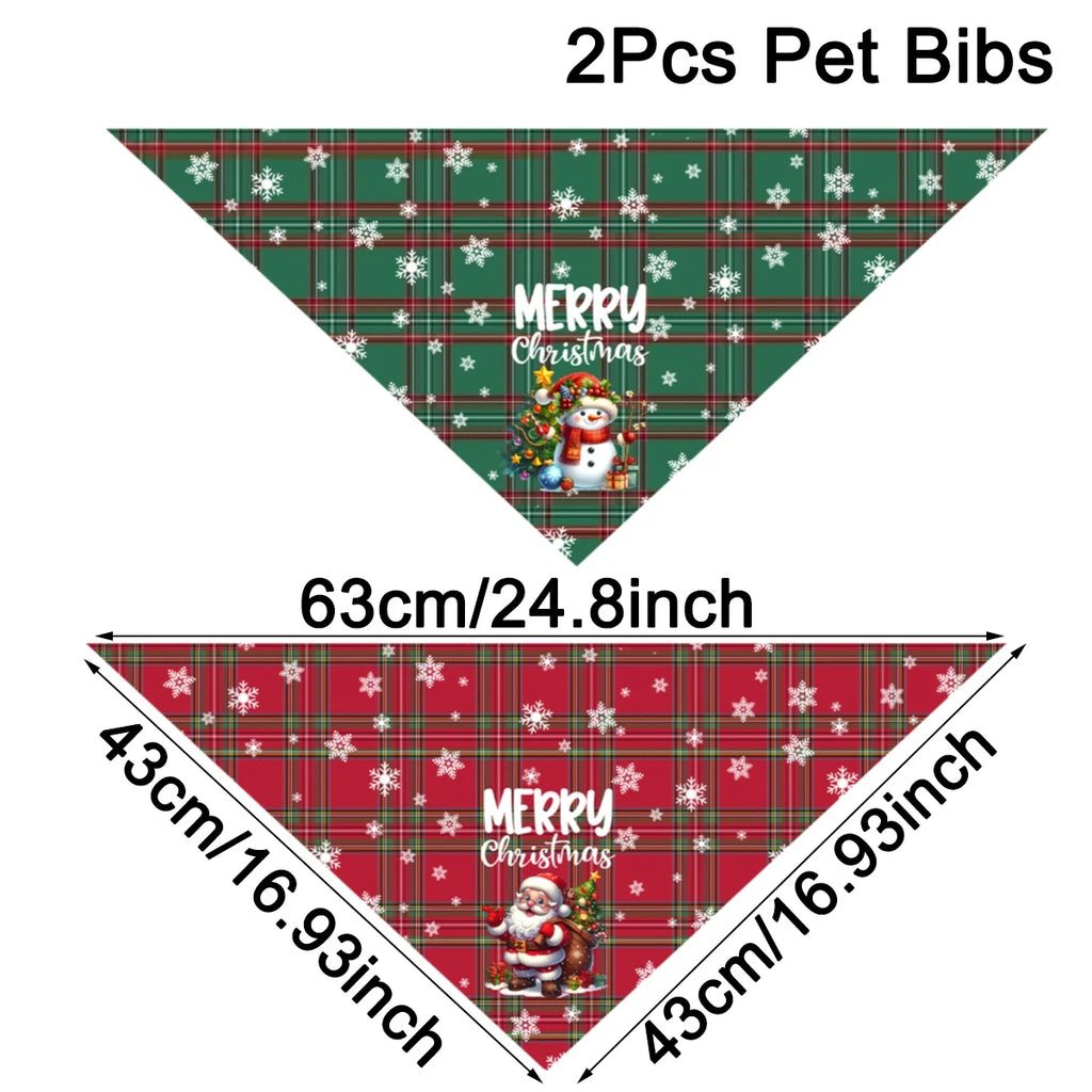 Christmas Plaid Dog Bandanas 2-Pack, Washable Holiday Pet Scarf Bibs