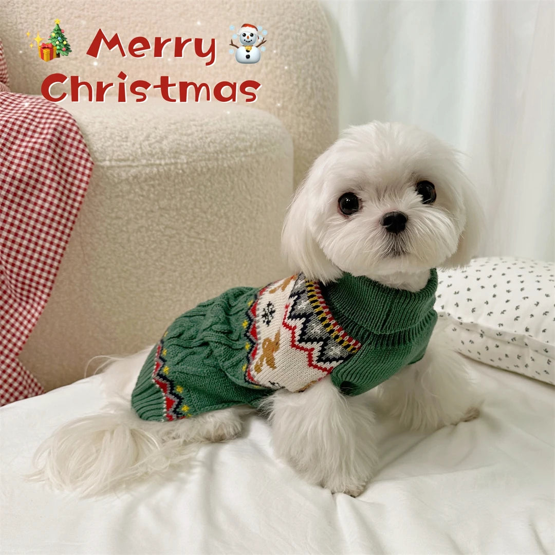 Christmas Dog Sweater, Winter Knitted Pullover for Small Dogs & Cats