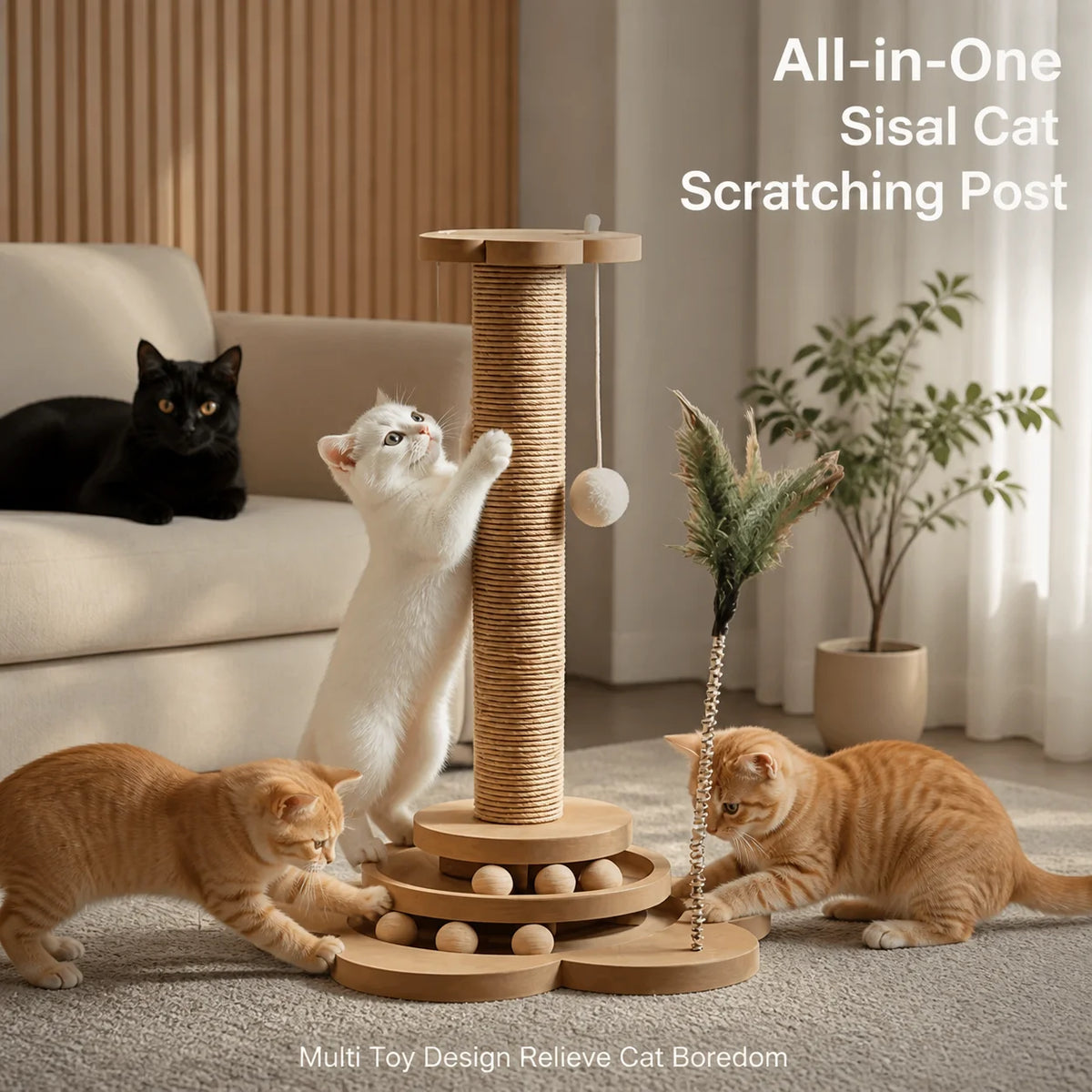 Sisal Cat Scratching Post with Climbing Frame & Play Toy