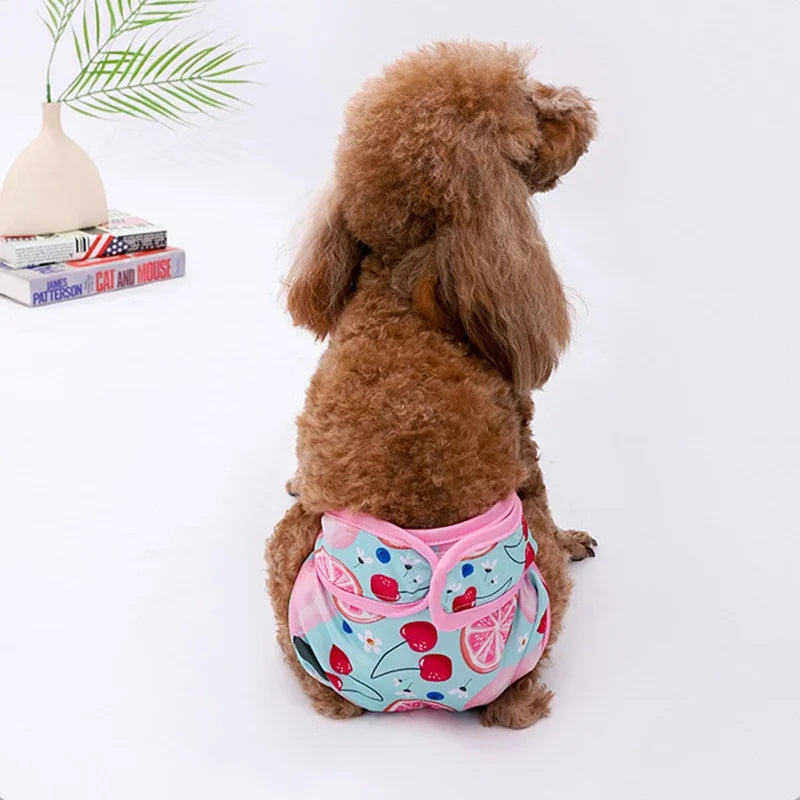Washable Female Dog Diapers with Cute Cartoon Prints, Reusable