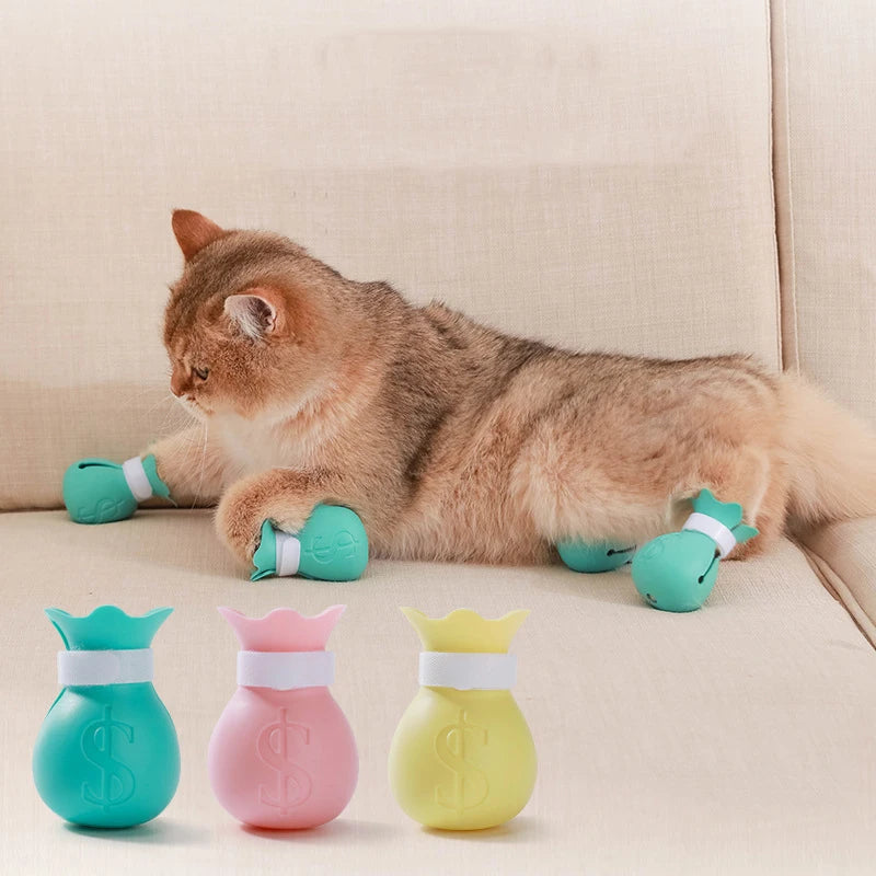 Silicone Anti-Scratch Cat Paw Covers for Bathing and Grooming