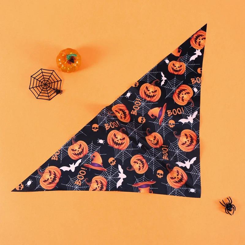 Halloween Dog Bandanas 2-Pack, Pumpkin and Ghost Triangle Scarves