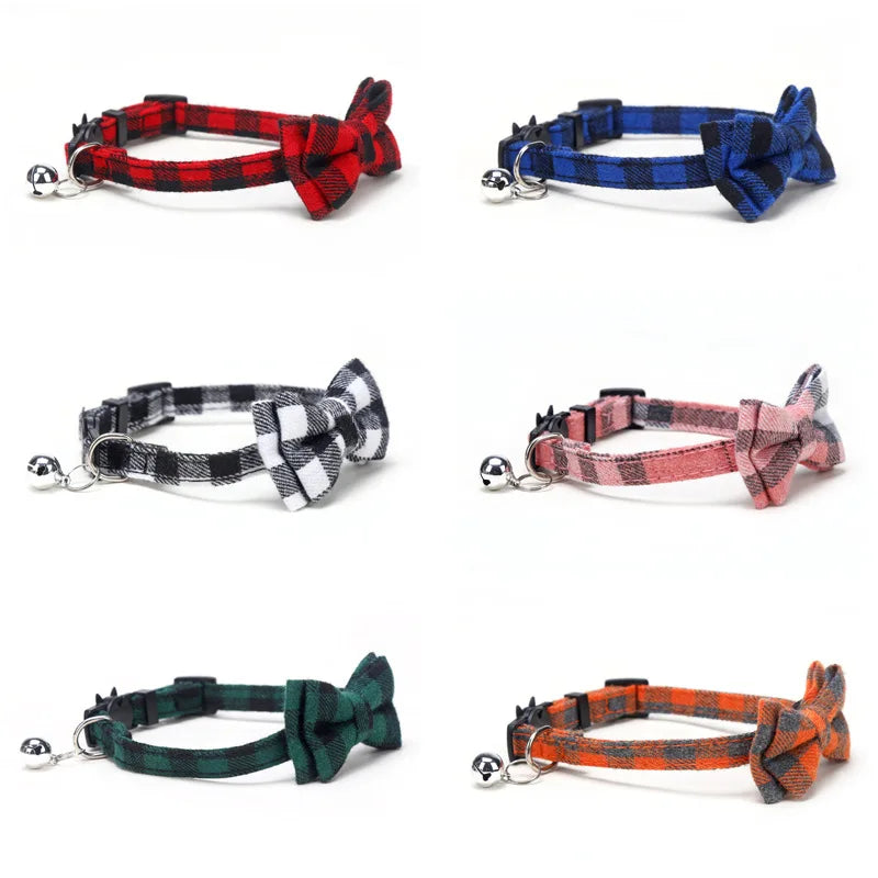 Christmas Plaid Bow Tie Breakaway Collar with Bell for Cats & Dogs