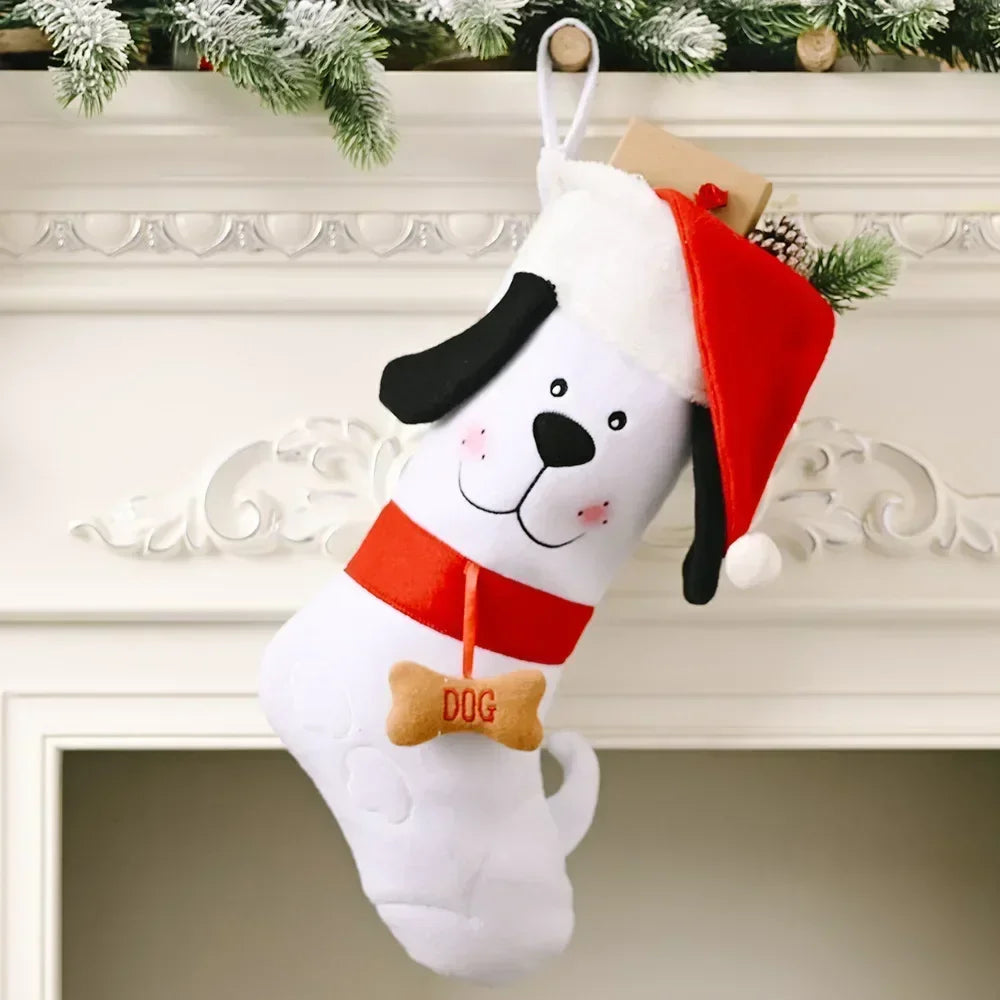 Dog Bone Christmas Stocking, Festive Holiday Gift Bag