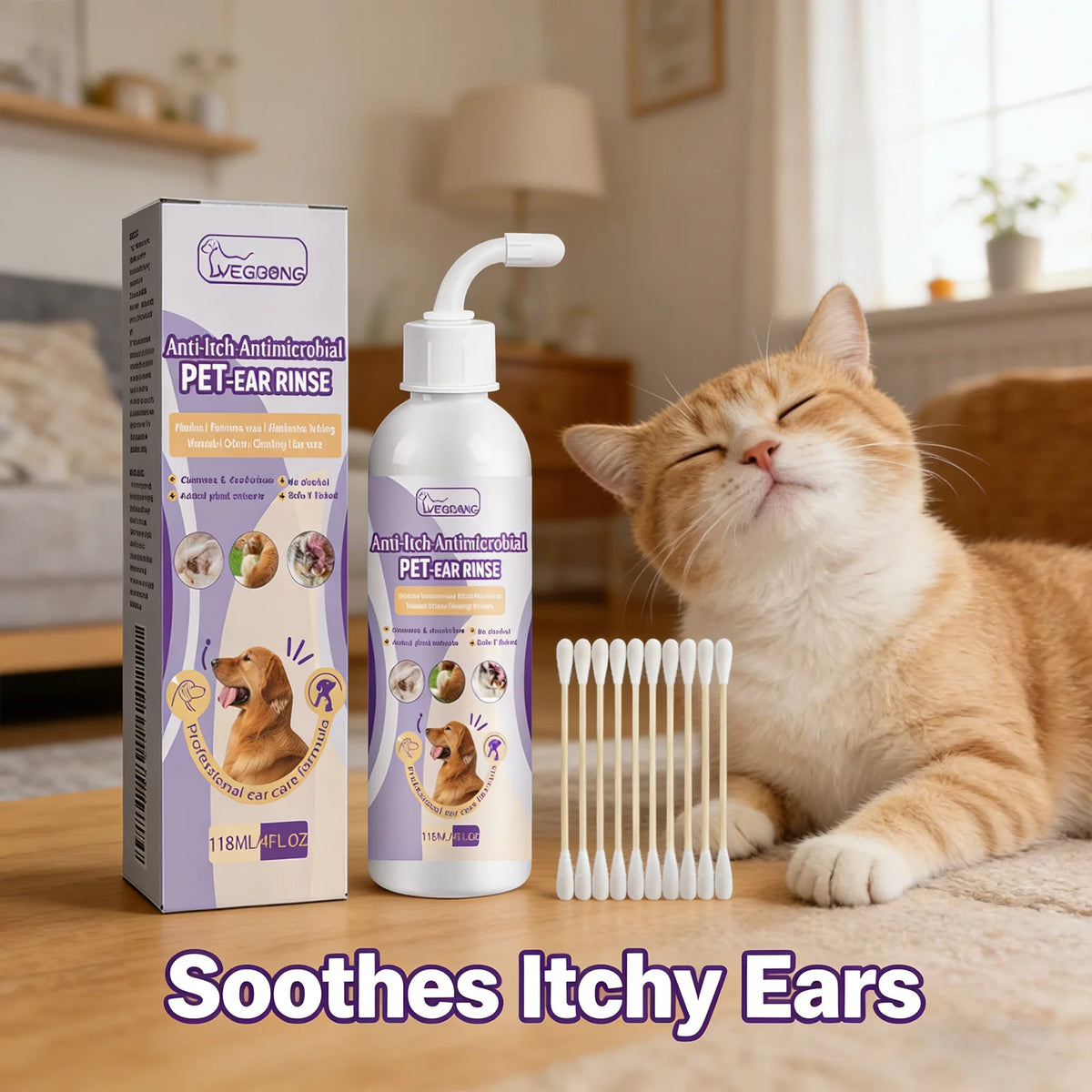 Gentle Pet Ear Cleaning Solution for Dogs & Cats, Odor & Wax Remover
