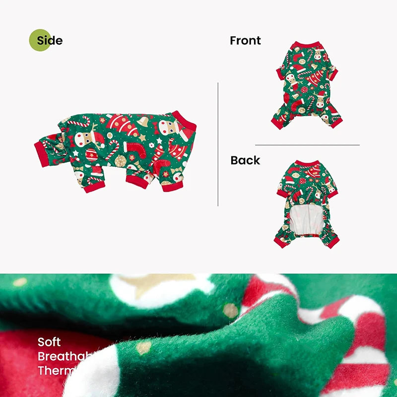 Christmas Dog Pajamas, Holiday Pet Sleepwear Outfit