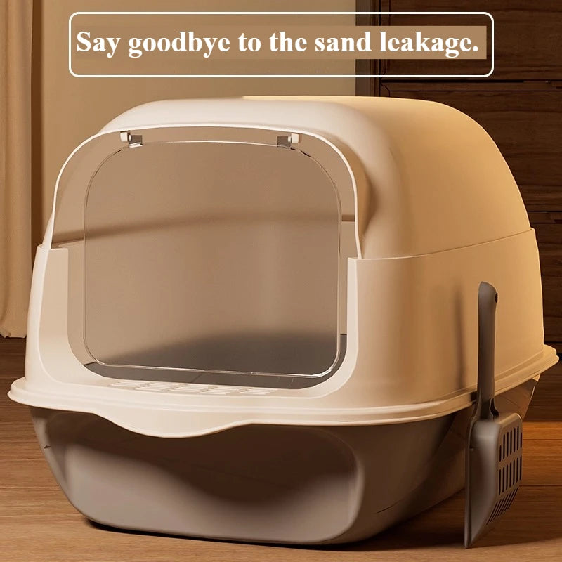 Fully Enclosed Drawer Cat Litter Box with Splash-Proof Anti-Odor Lid