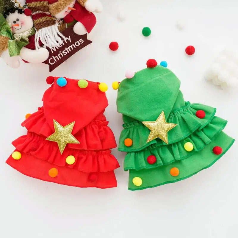 Christmas Tree Costume Dress with Star Hat for Small Dogs & Cats