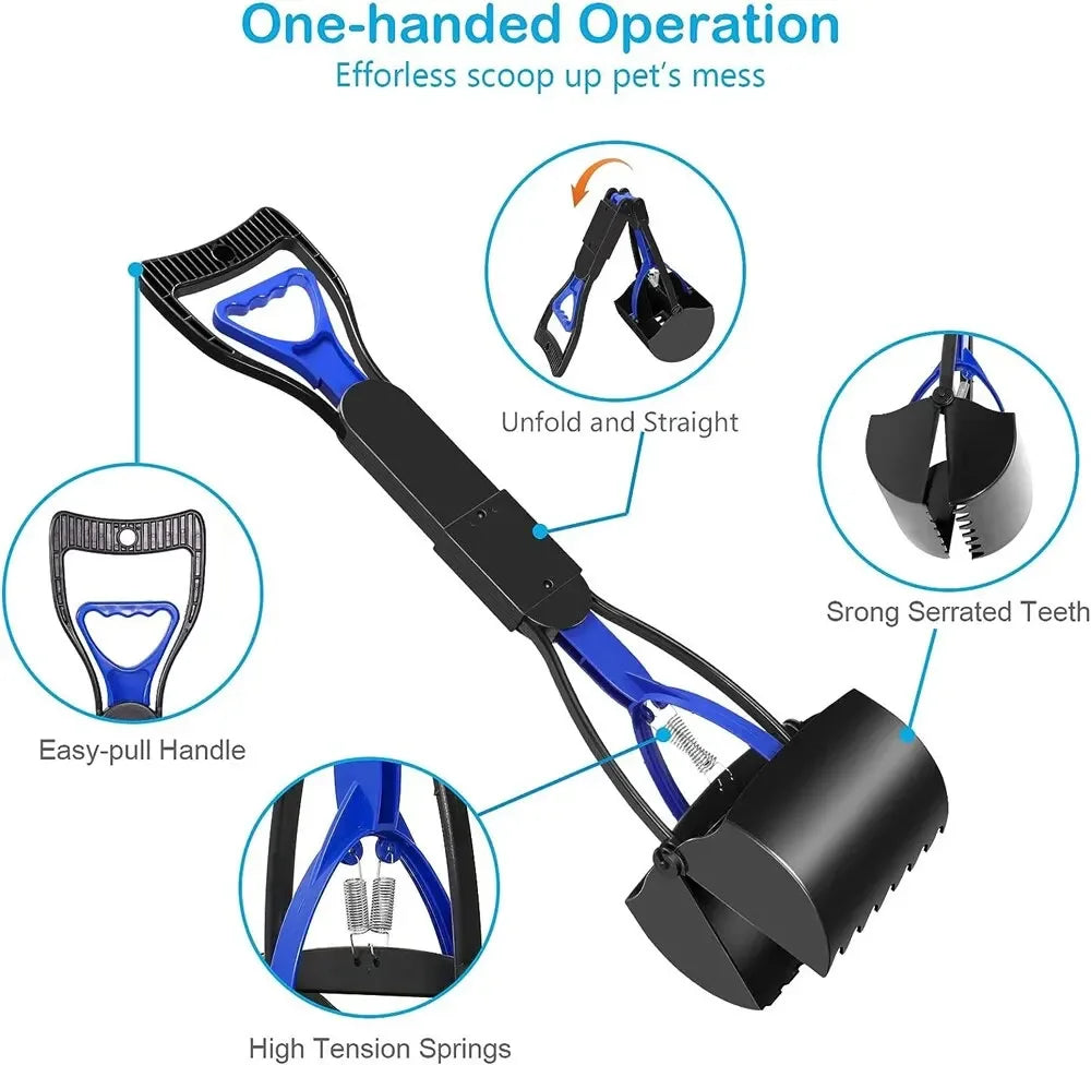 Long-Handle Foldable Dog Pooper Scooper with Jaw Clamp Pickup