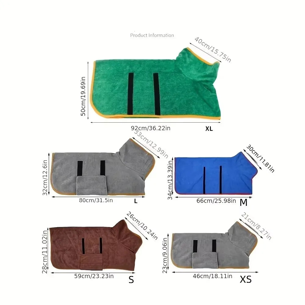 Absorbent Dog Bathrobe, Quick-Drying Pet Bath Towel for Dogs & Cats