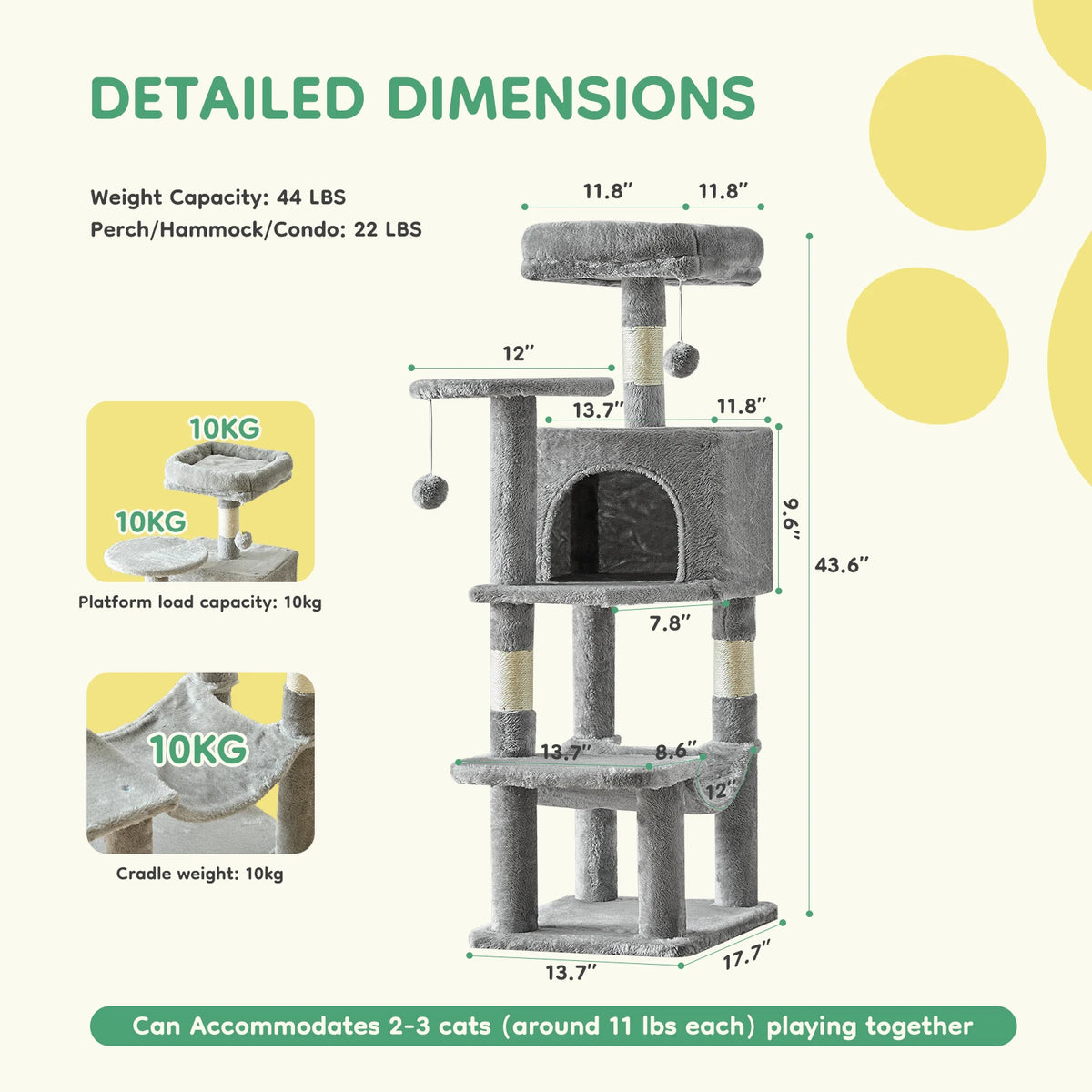 44-Inch Multi-Level Cat Tree with Scratching Posts