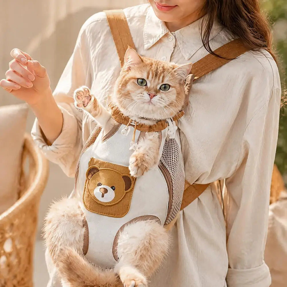 Breathable Front-Facing Cat Carrier Backpack with Leg-Out Chest Bag