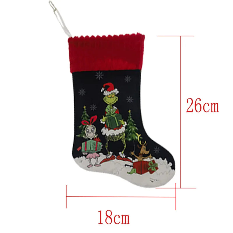 Grinch Christmas Stocking Hanging Ornament, Holiday Gift Bag Decor
