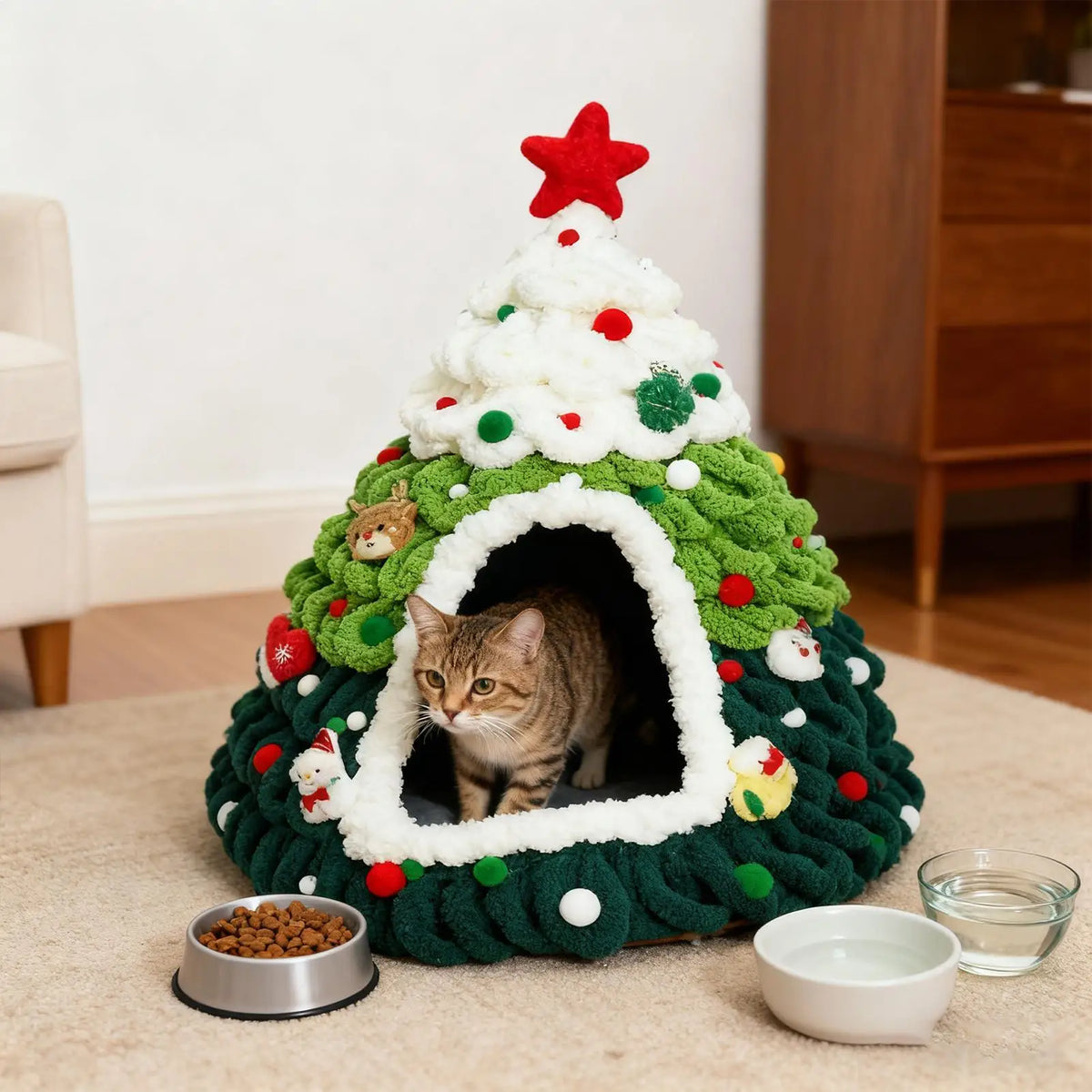 Christmas Tree Cat House Knit Warm Nest for the Holidays