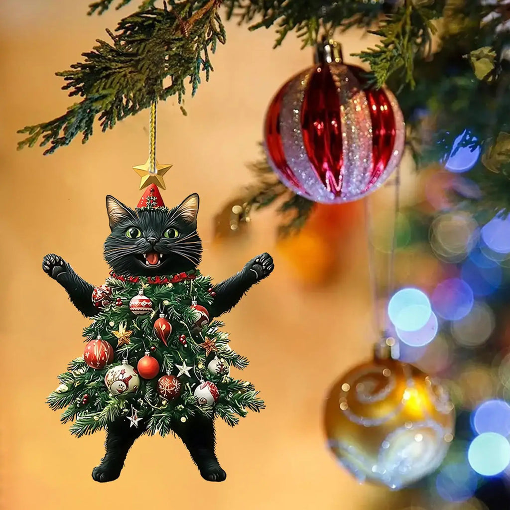 Cat Christmas Tree Ornaments, Acrylic Kitten Hanging Decorations