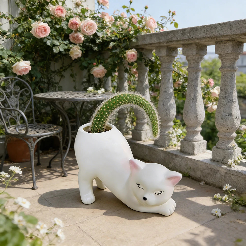 Cute Cat Tail Flower Pot, Resin Succulent Planter for Cat Lovers