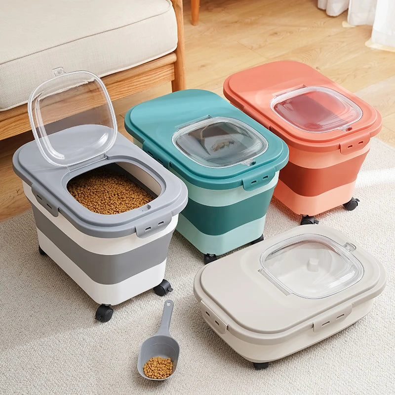 Collapsible Airtight Pet Food Storage Container with Lid, 13-33 lb