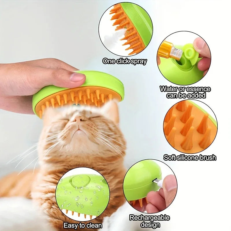 3-in-1 Electric Steam Grooming Brush for Dogs & Cats, Detangling