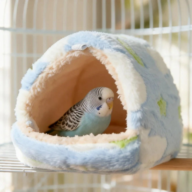Warm Plush Bird Nest Bed for Parrots, Cozy Winter Hideout Hut