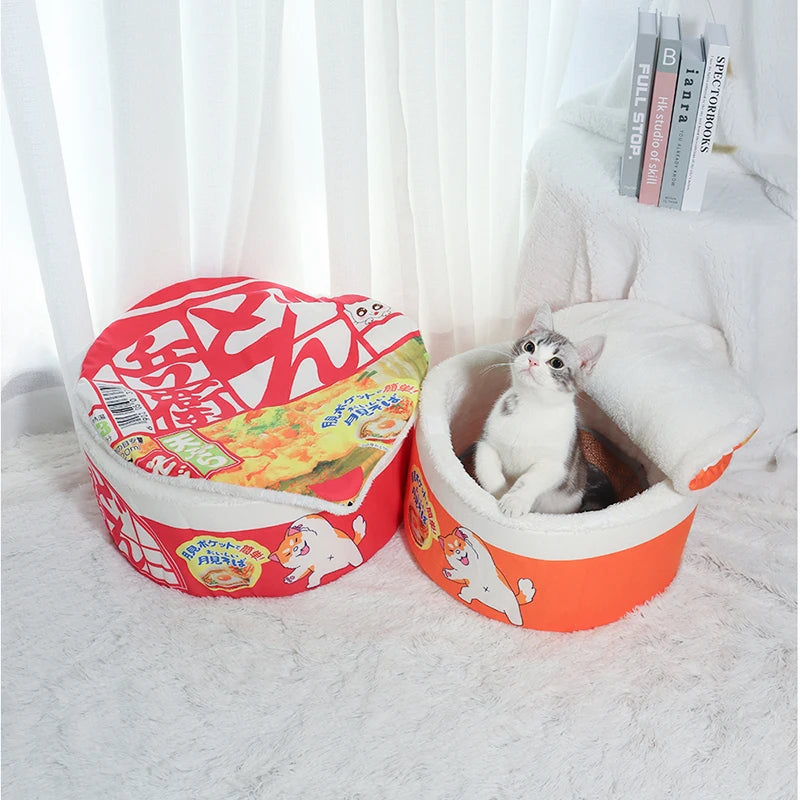 Fleece-Lined Noodle Pet Bed with Flip Cover for Cats and Small Dogs