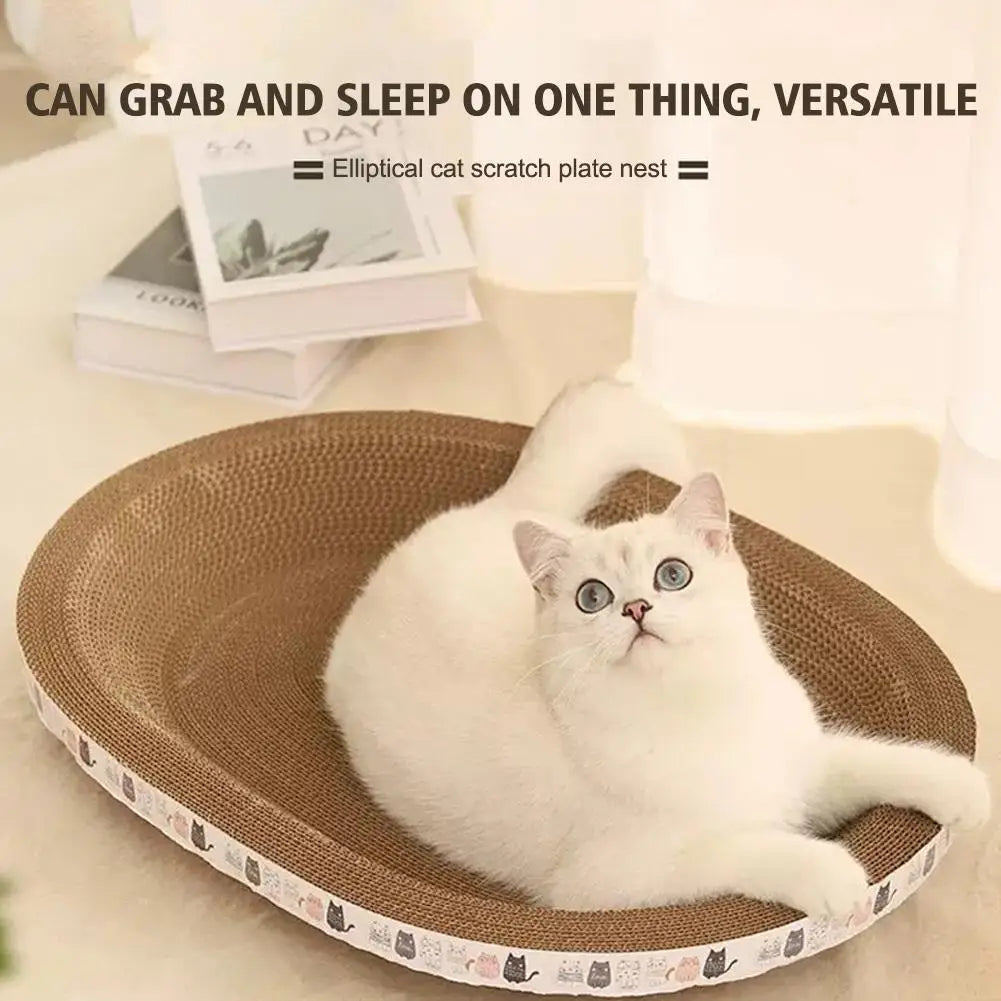 Corrugated Cat Scratcher Bed – Oval Cardboard Scratching Lounge Nest