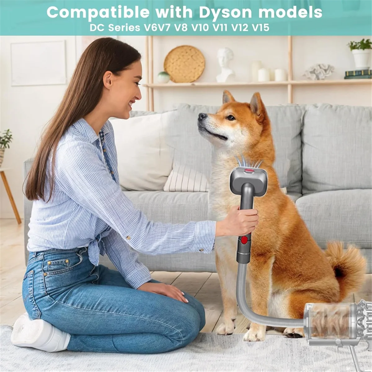 Pet Grooming Brush Attachment Kit for Dyson V7 to V15 Vacuums