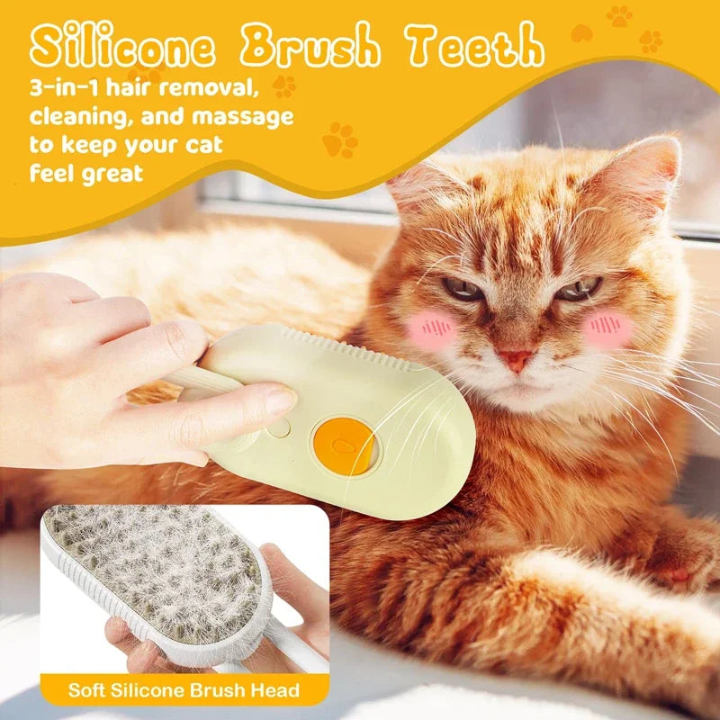3-in-1 Electric Steam Grooming Brush for Dogs & Cats, Detangling