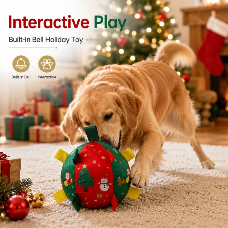 Christmas Themed Interactive Dog Toy Ball with Squeaker Anti-Bite